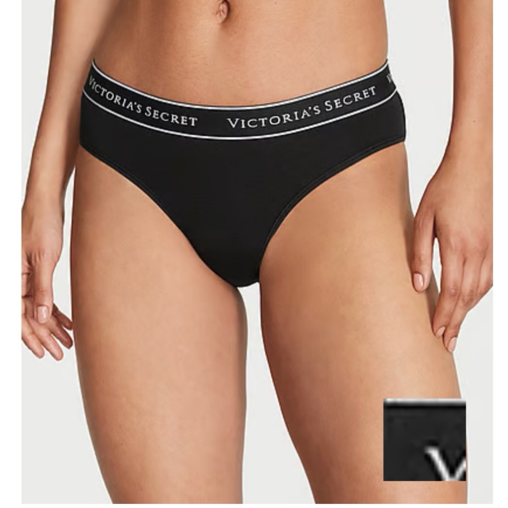 Victoria's Secret Black Bikini HipHugger Panty logo waistband medium NWT